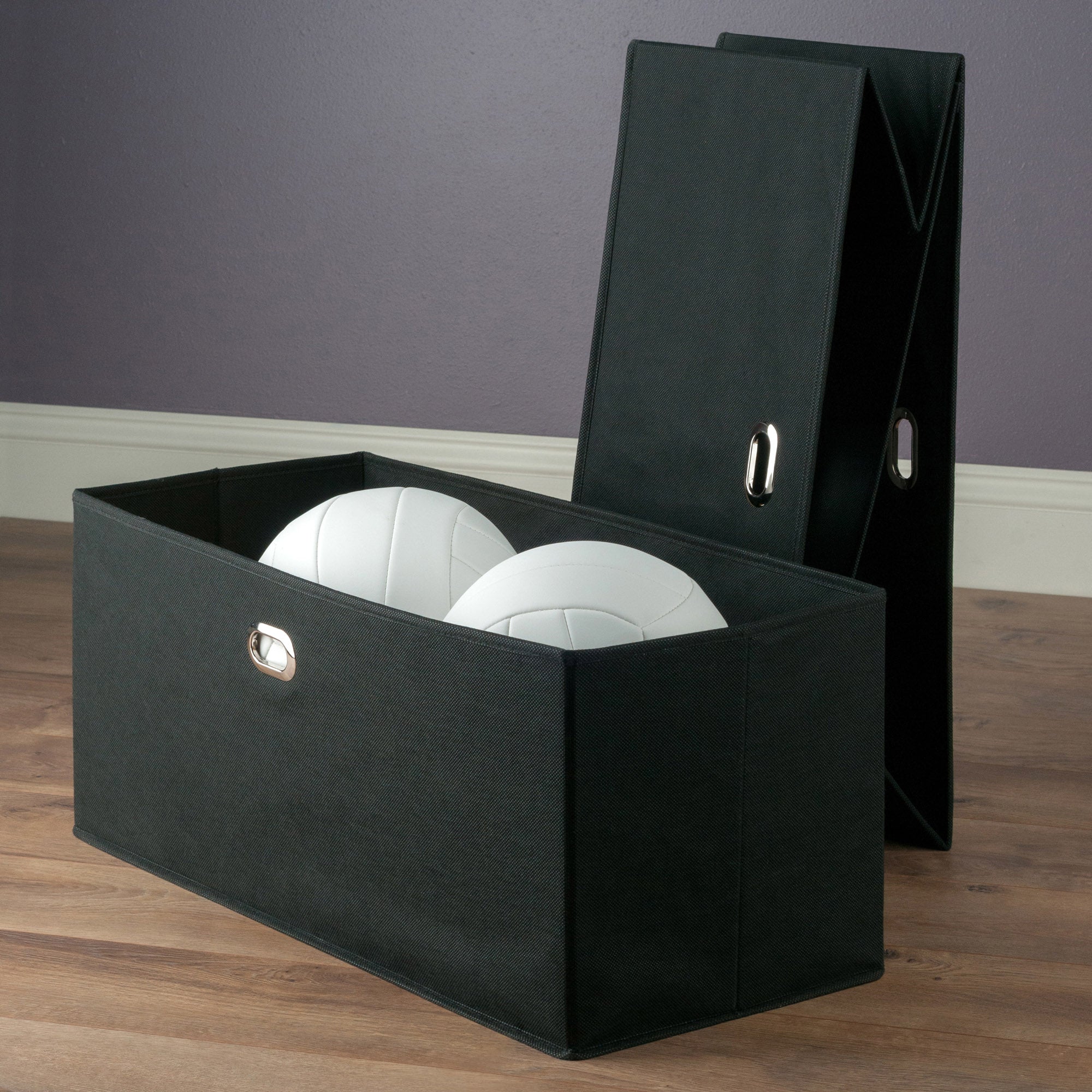 Torino 2-Pc Foldable Fabric Basket Set, Wide, Black