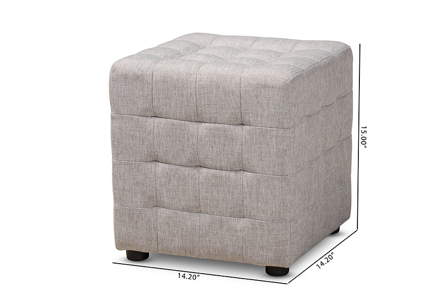 Elladio Modern and Contemporary Greyish Beige Fabric Upholstered Tufted Cube Ottoman Set of 2