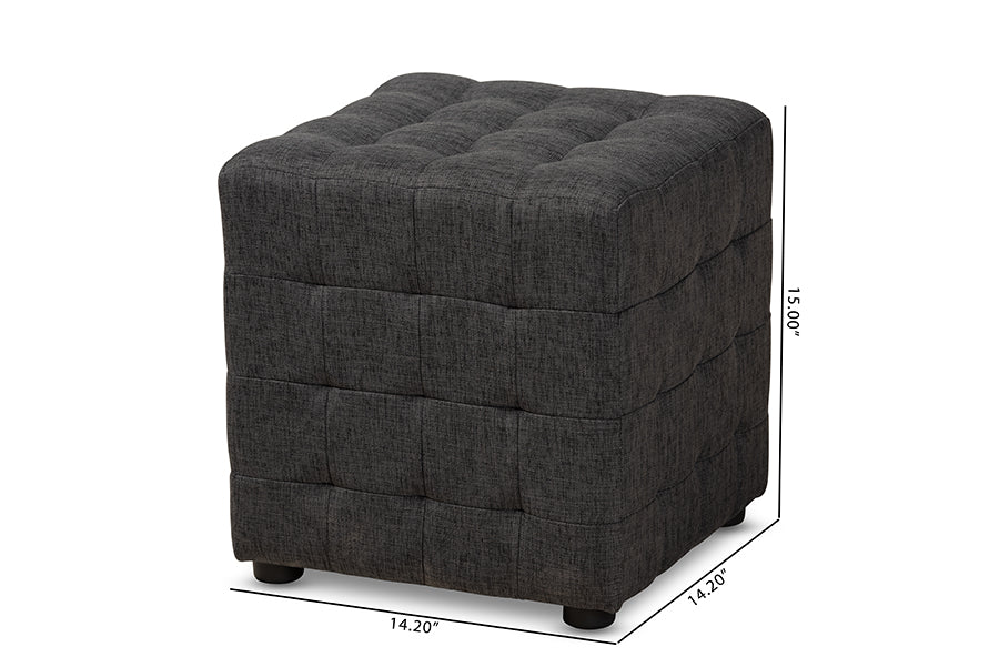 Elladio Modern and Contemporary Dark Grey Fabric Upholstered Tufted Cube Ottoman Set of 2