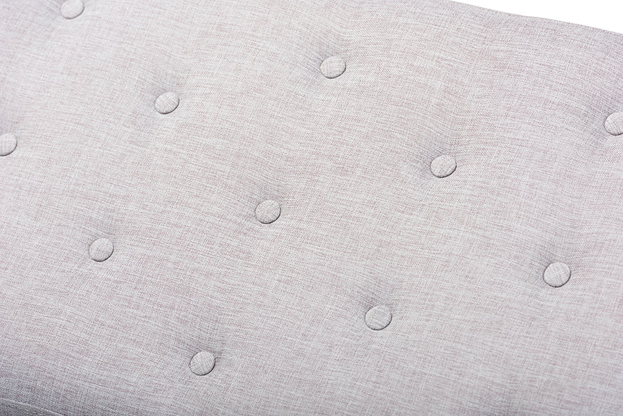 Linus Mid-Century Modern Greyish Beige Fabric Upholstered and Button Tufted Wood Bench