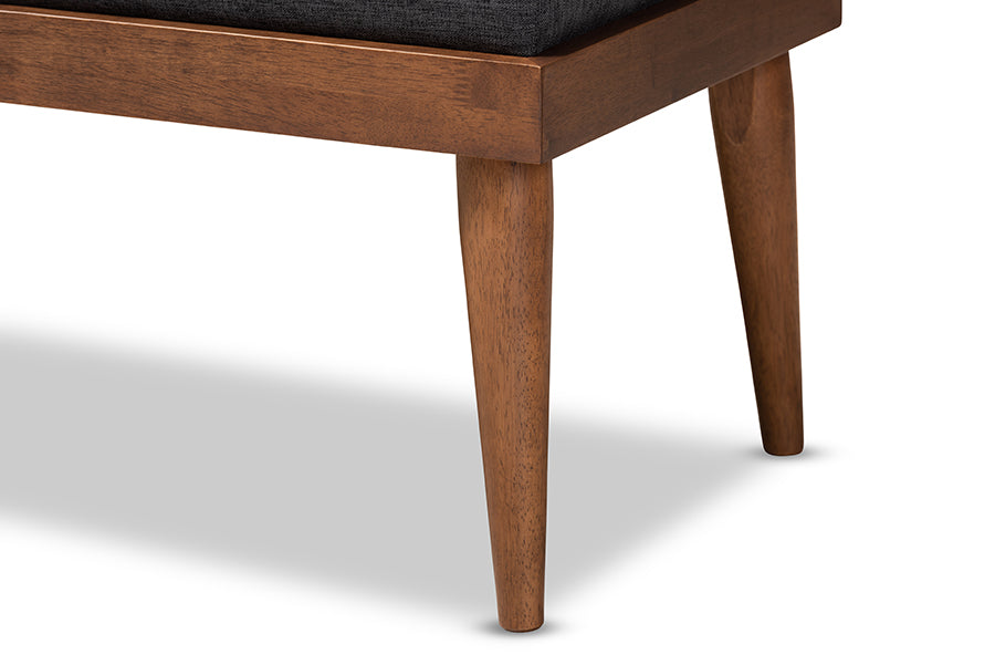 Linus Mid-Century Modern Dark Grey Fabric Upholstered and Button Tufted Wood Bench