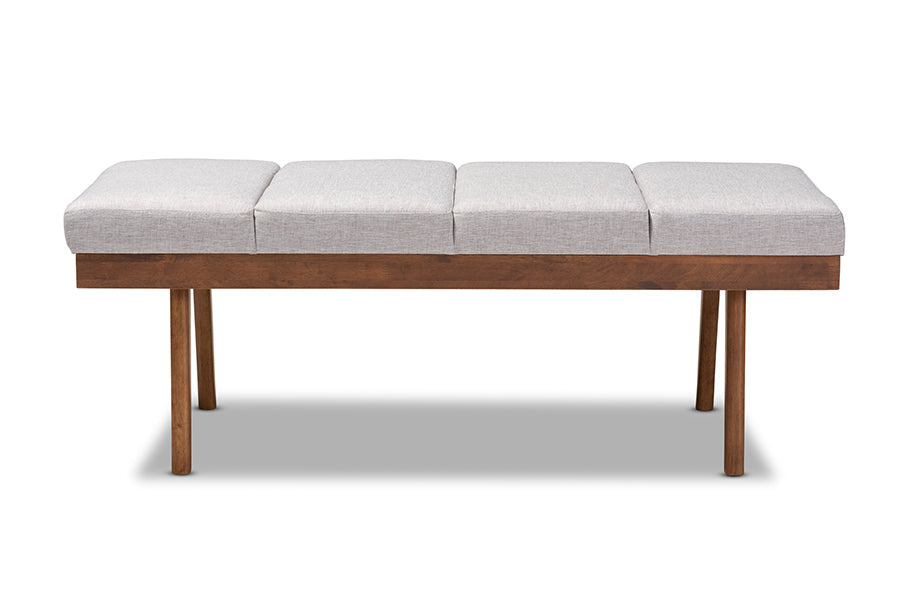 Larisa Mid-Century Modern Grayish Beige Fabric Upholstered Wood Bench