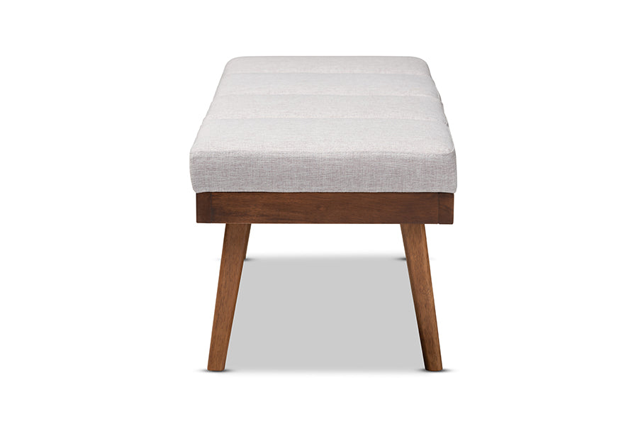 Larisa Mid-Century Modern Grayish Beige Fabric Upholstered Wood Bench