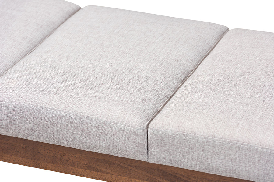 Larisa Mid-Century Modern Grayish Beige Fabric Upholstered Wood Bench