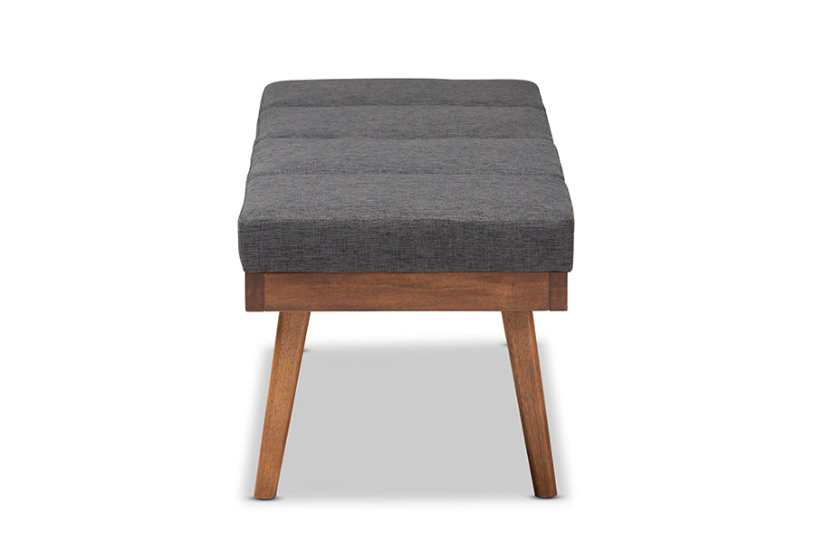 Larisa Mid-Century Modern Charcoal Fabric Upholstered Wood Bench
