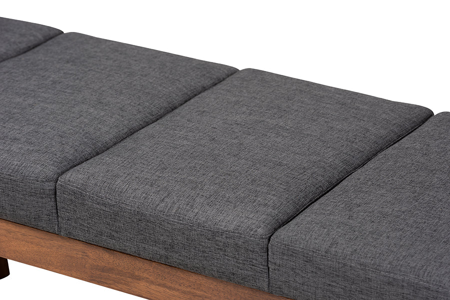 Larisa Mid-Century Modern Charcoal Fabric Upholstered Wood Bench