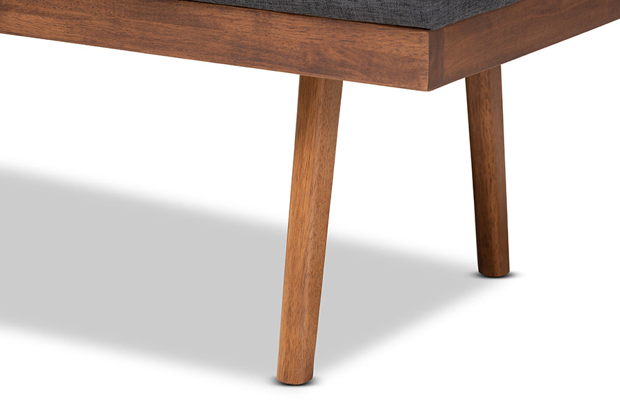 Larisa Mid-Century Modern Charcoal Fabric Upholstered Wood Bench