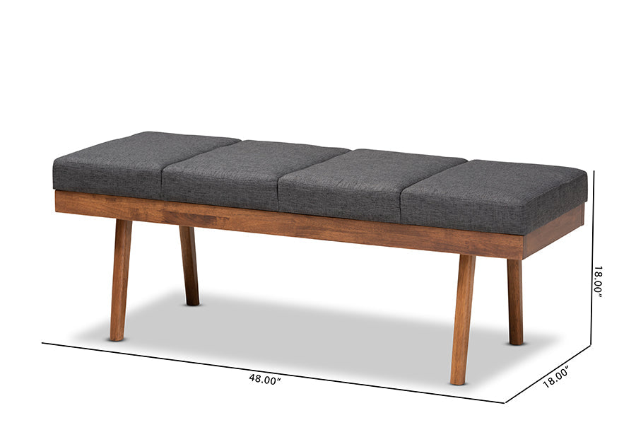 Larisa Mid-Century Modern Charcoal Fabric Upholstered Wood Bench