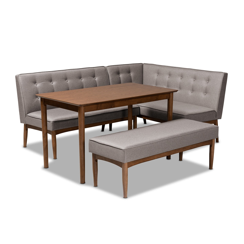 Arvid Mid-Century Modern Grey Fabric Upholstered 4-Piece Wood Dining Nook Set