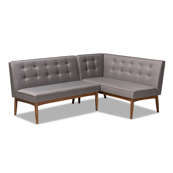 Arvid Mid-Century Modern Grey Fabric Upholstered 2-Piece Wood Dining Nook Banquette Set