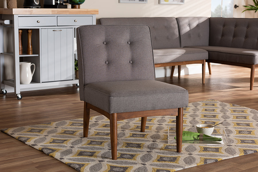 Arvid Mid-Century Modern Gray Fabric Upholstered Wood Dining Chair