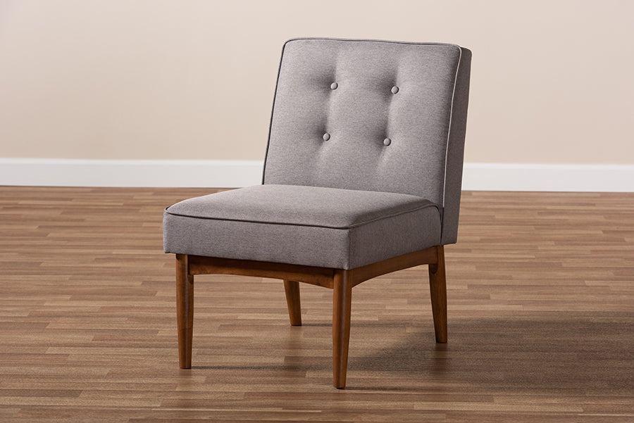 Arvid Mid-Century Modern Gray Fabric Upholstered Wood Dining Chair