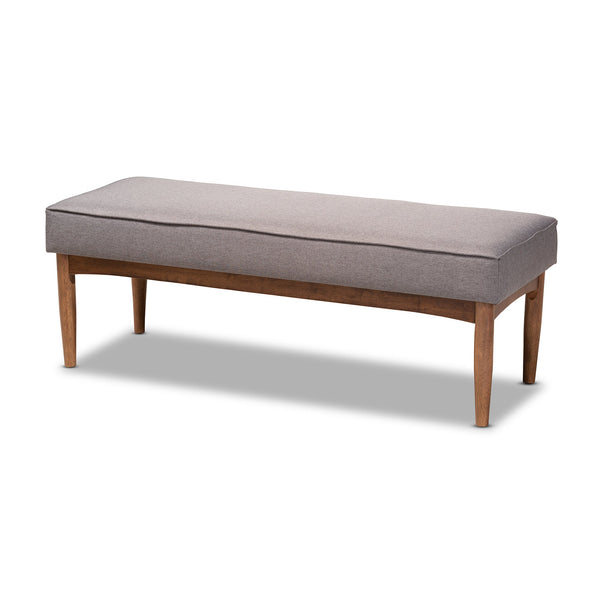 Arvid Mid-Century Modern Grey Fabric Upholstered Wood Dining Bench