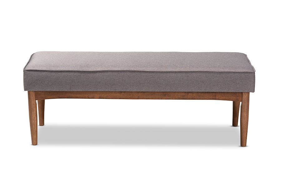 Arvid Mid-Century Modern Gray Fabric Upholstered Wood Dining Bench