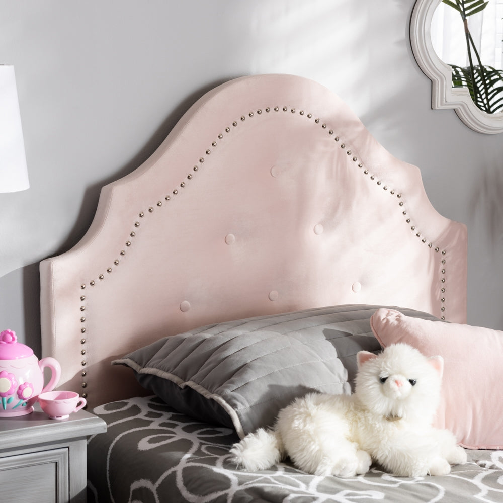 Cora Modern and Contemporary Light Pink Velvet Fabric Upholstered Twin Size Headboard