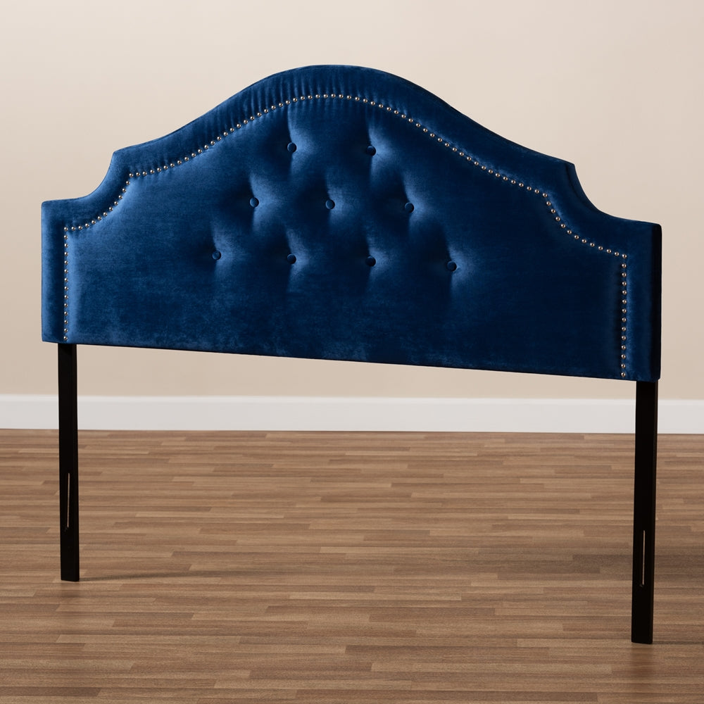Cora Modern and Contemporary Royal Blue Velvet Fabric Upholstered Queen Size Headboard
