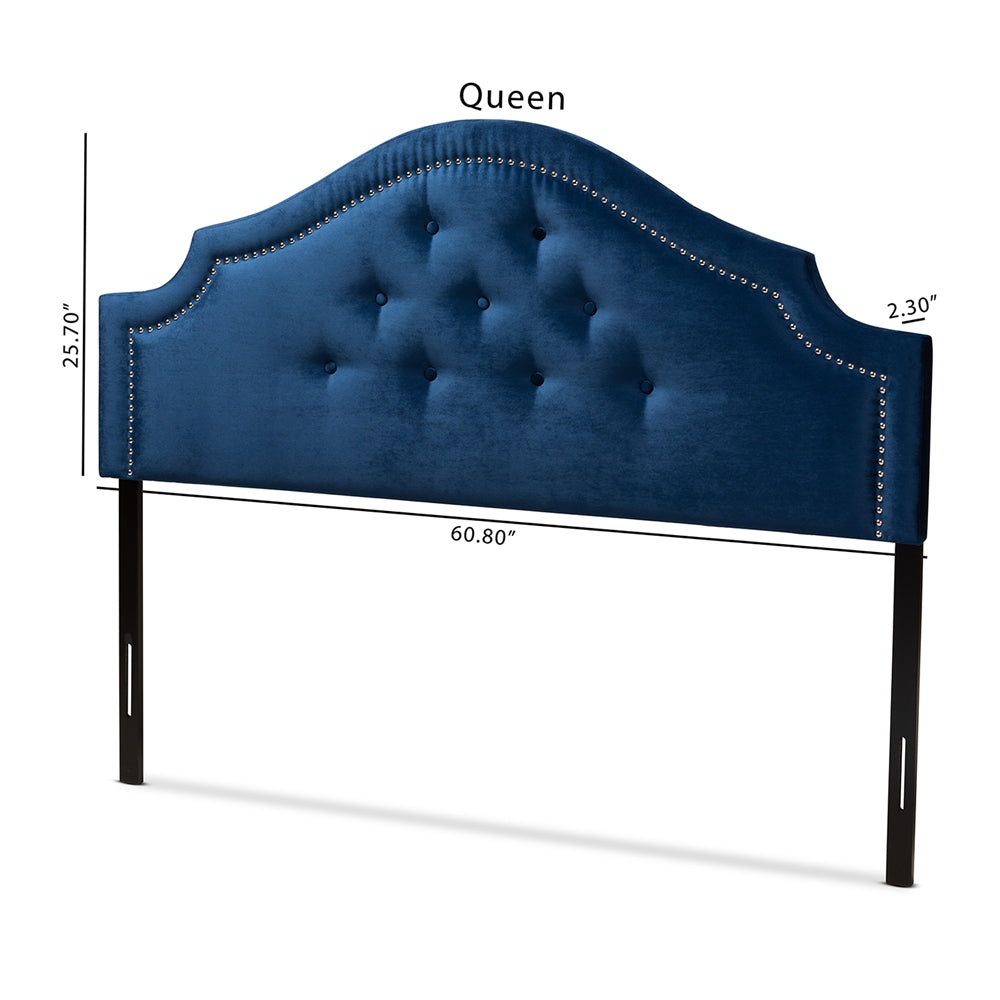 Cora Modern and Contemporary Royal Blue Velvet Fabric Upholstered Queen Size Headboard