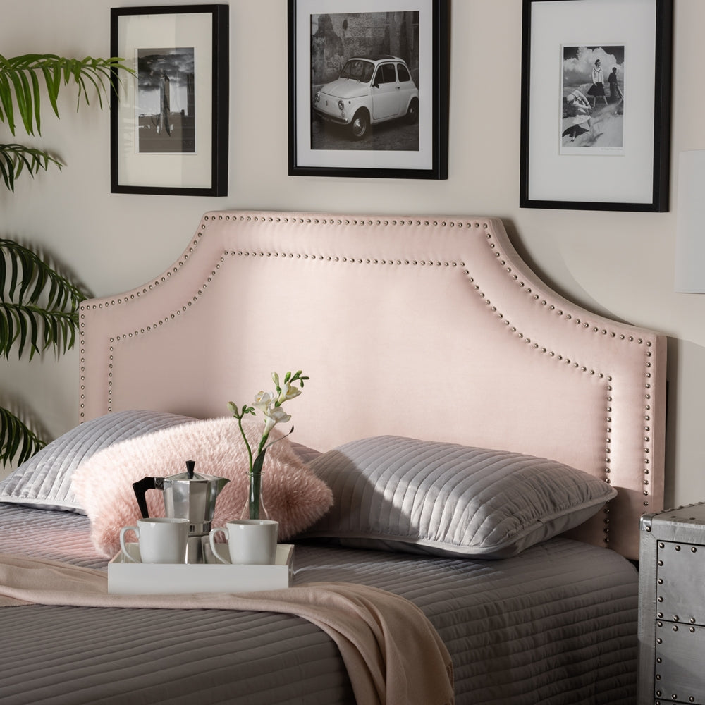 Avignon Modern and Contemporary Light Pink Velvet Fabric Upholstered Queen Size Headboard