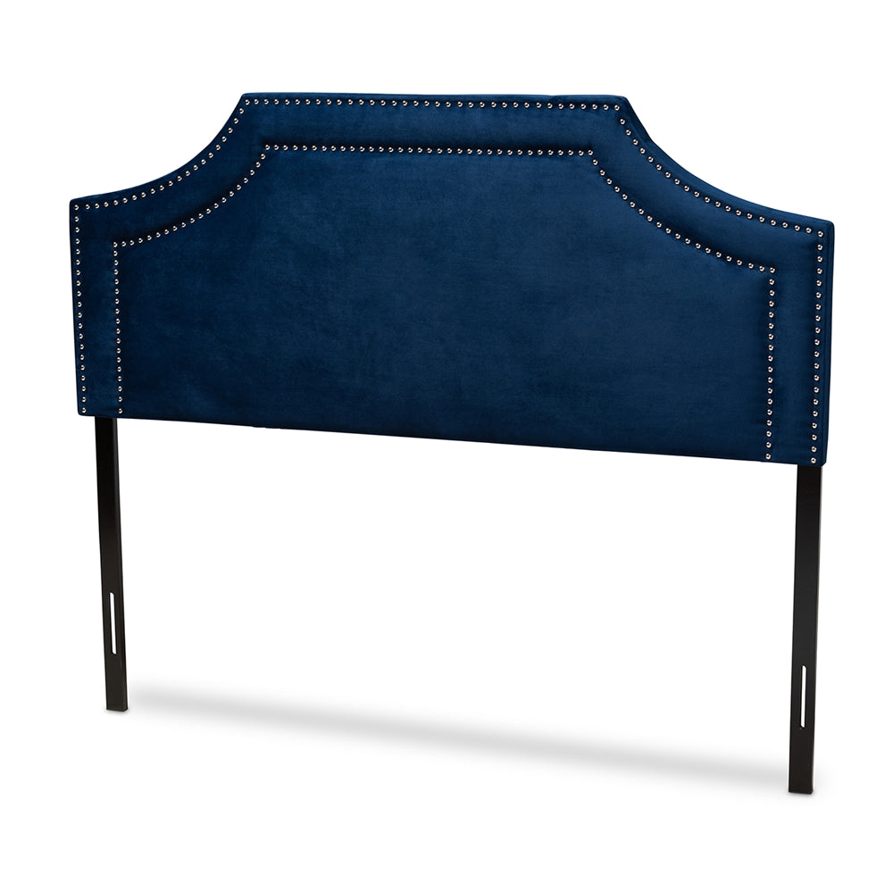 Avignon Modern and Contemporary Navy Blue Velvet Fabric Upholstered Queen Size Headboard