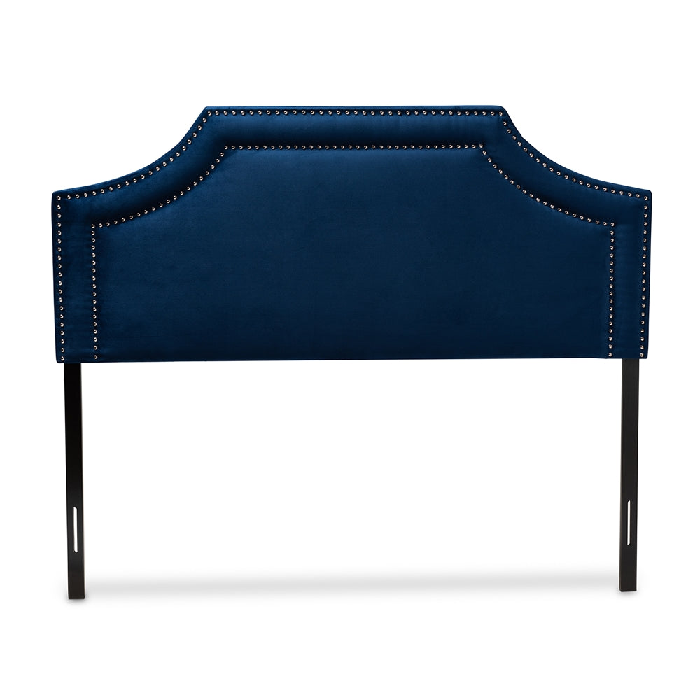 Avignon Modern and Contemporary Navy Blue Velvet Fabric Upholstered King Size Headboard