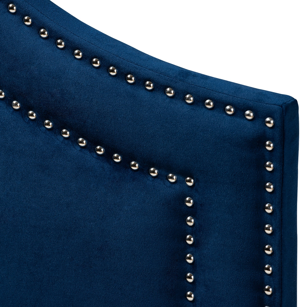 Avignon Modern and Contemporary Navy Blue Velvet Fabric Upholstered Queen Size Headboard