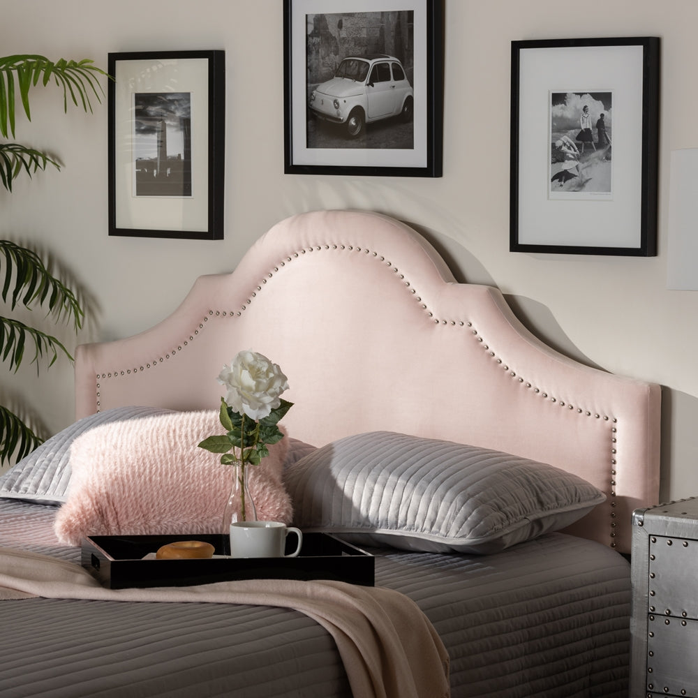 Rita Modern and Contemporary Light Pink Velvet Fabric Upholstered Queen Size Headboard