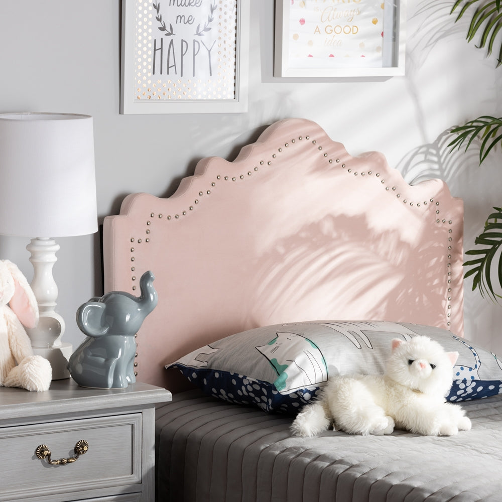 Nadeen Modern and Contemporary Light Pink Velvet Fabric Upholstered Twin Size Headboard