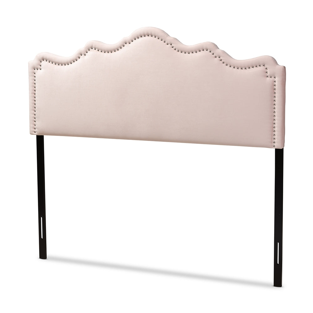 Nadeen Modern and Contemporary Light Pink Velvet Fabric Upholstered Queen Size Headboard