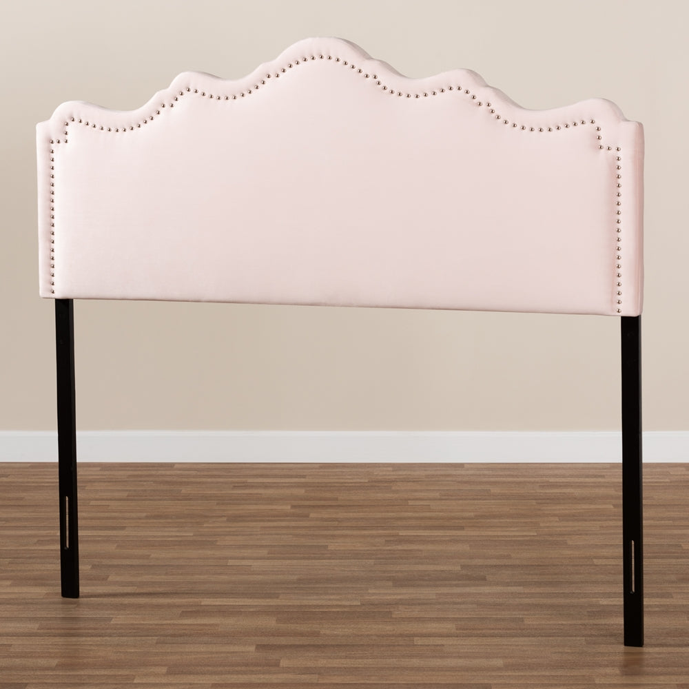 Nadeen Modern and Contemporary Light Pink Velvet Fabric Upholstered Queen Size Headboard