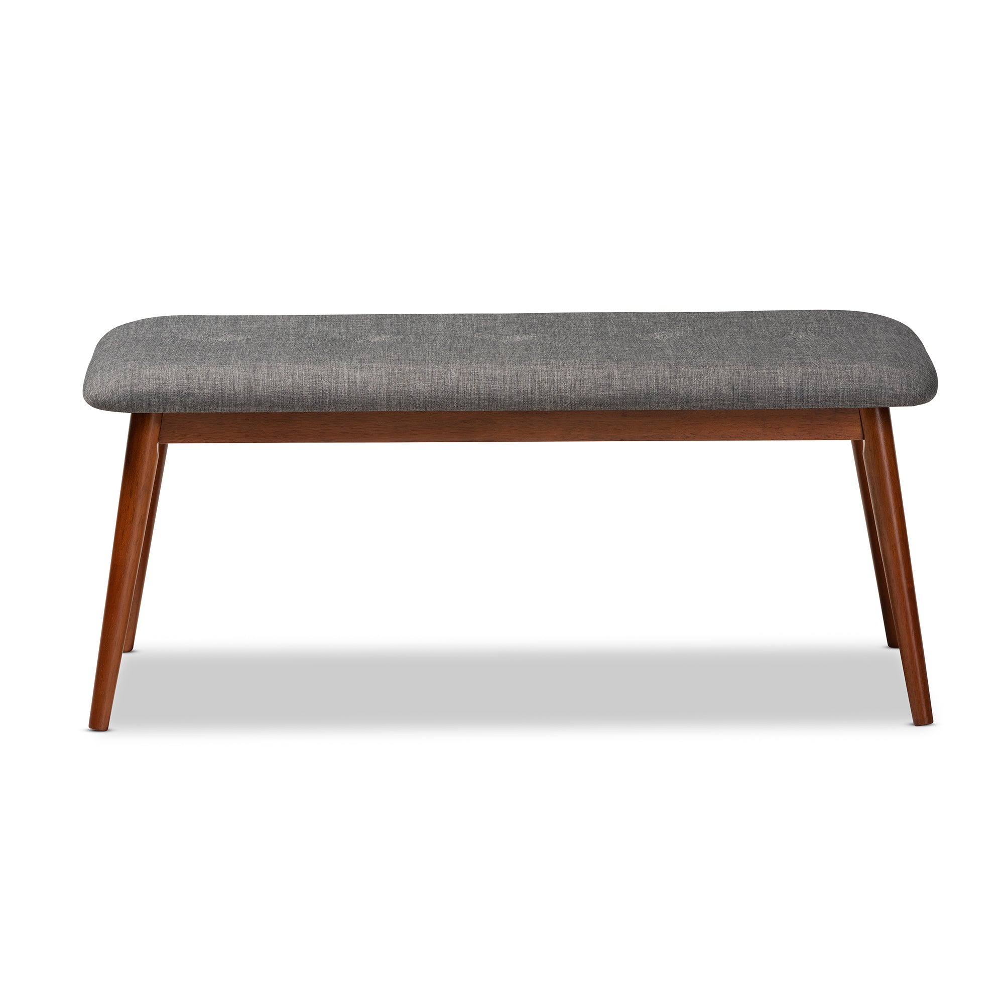 Flora II Mid-Century Modern Dark Grey Fabric Upholstered Medium Oak Finished Wood Dining Bench