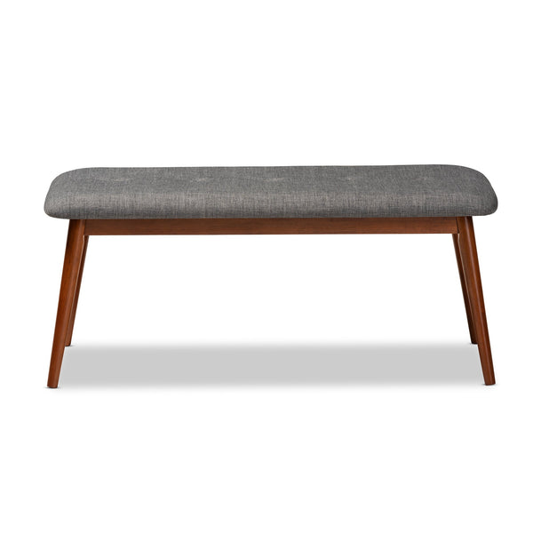 Flora II Mid-Century Modern Dark Grey Fabric Upholstered Medium Oak Finished Wood Dining Bench