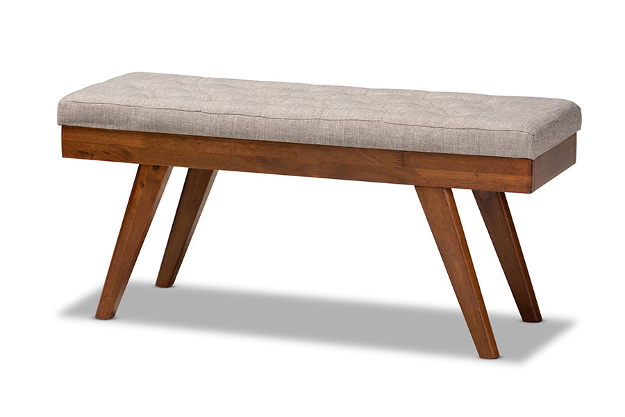 Alona Mid-Century Modern Light Grey Fabric Upholstered Wood Dining Bench