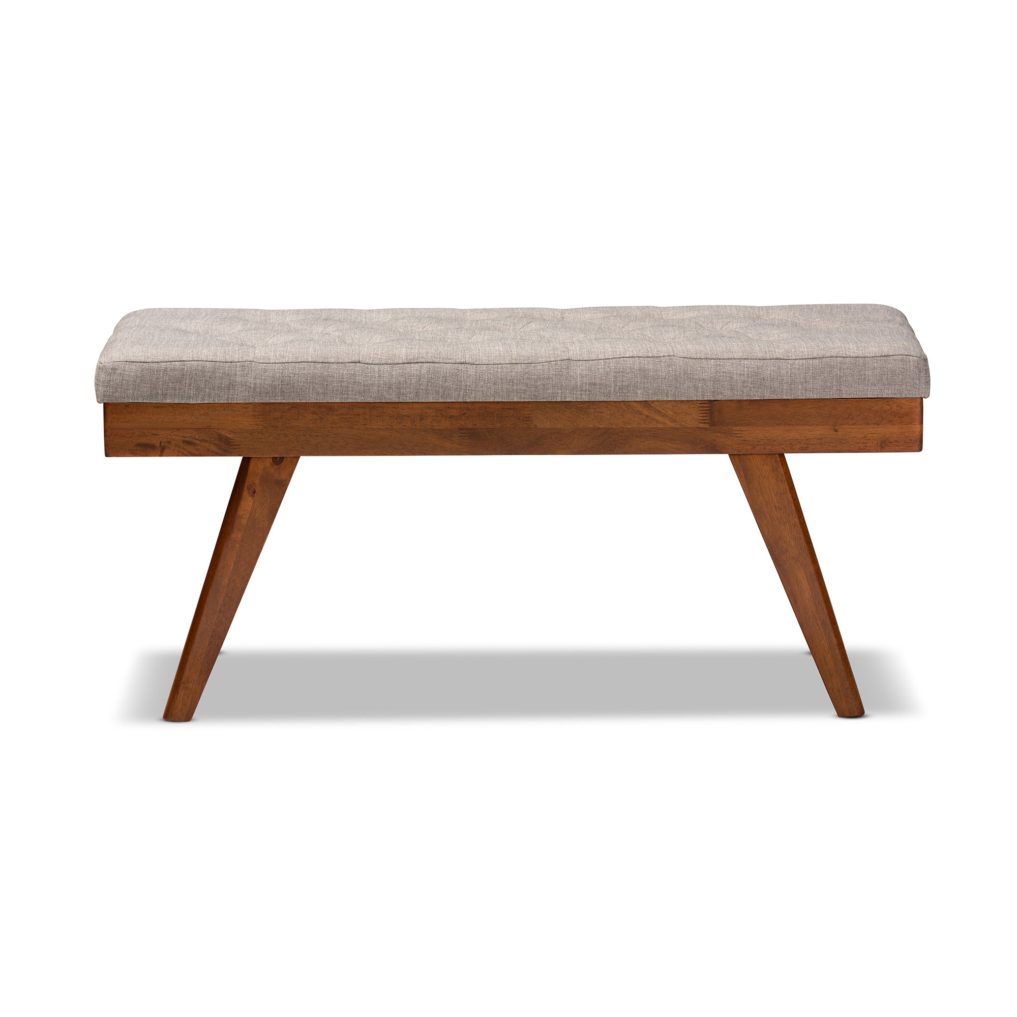 Alona Mid-Century Modern Light Grey Fabric Upholstered Wood Dining Bench