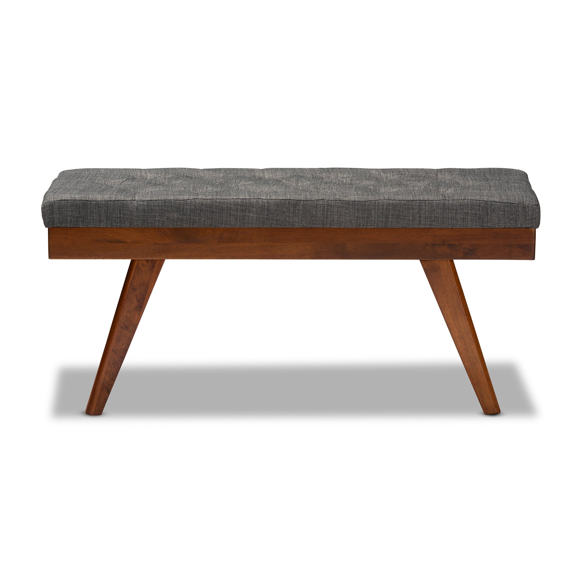 Baxton Studio Alona Mid-Century Modern Medium Grey Fabric Upholstered Wood Dining Bench