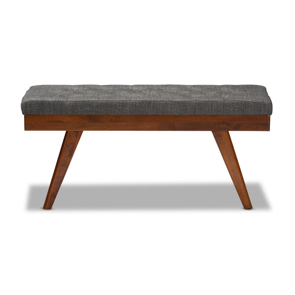Alona Mid-Century Modern Medium Grey Fabric Upholstered Wood Dining Bench