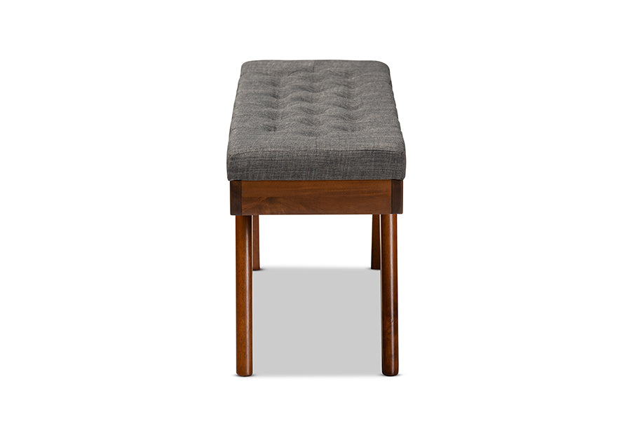 Alona Mid-Century Modern Medium Grey Fabric Upholstered Wood Dining Bench