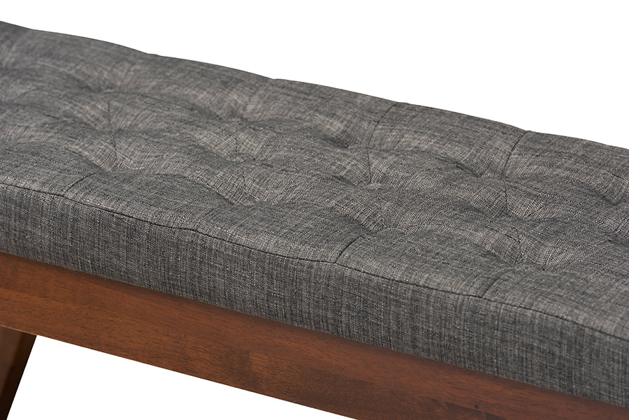 Alona Mid-Century Modern Medium Grey Fabric Upholstered Wood Dining Bench