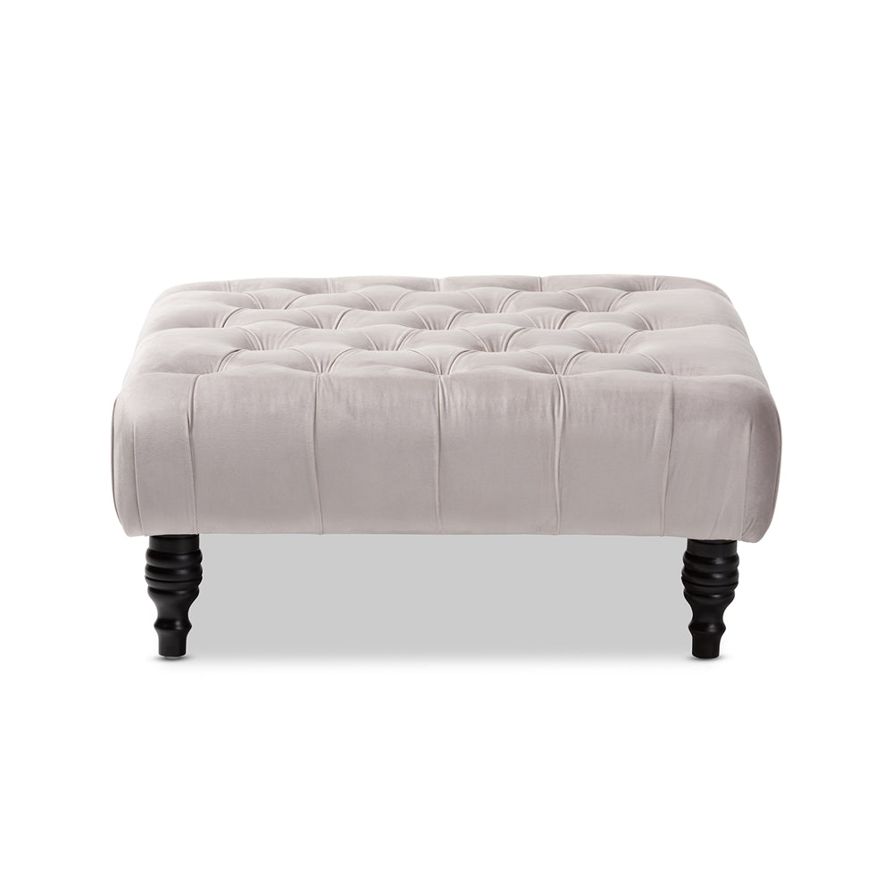 Keswick Transitional Grey Velvet Fabric Upholstered Button Tufted Cocktail Ottoman