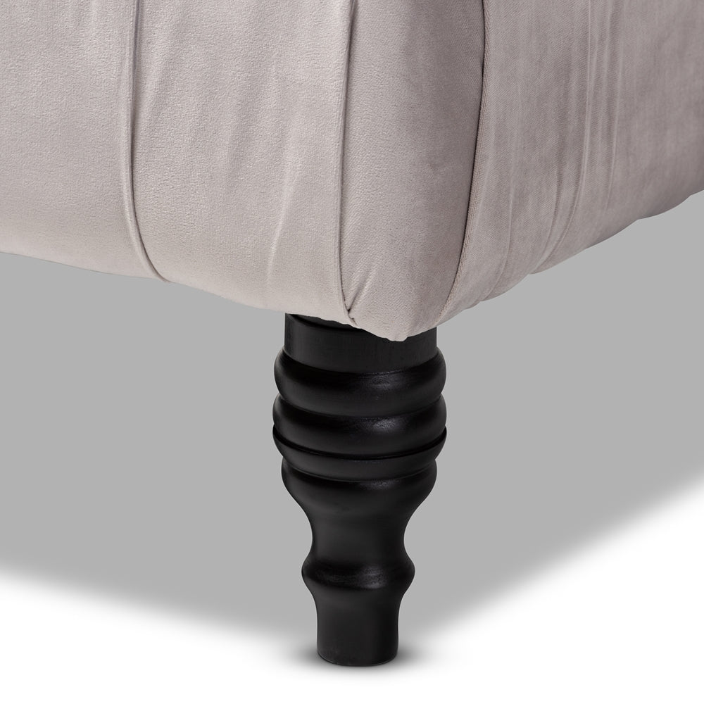 Keswick Transitional Grey Velvet Fabric Upholstered Button Tufted Cocktail Ottoman