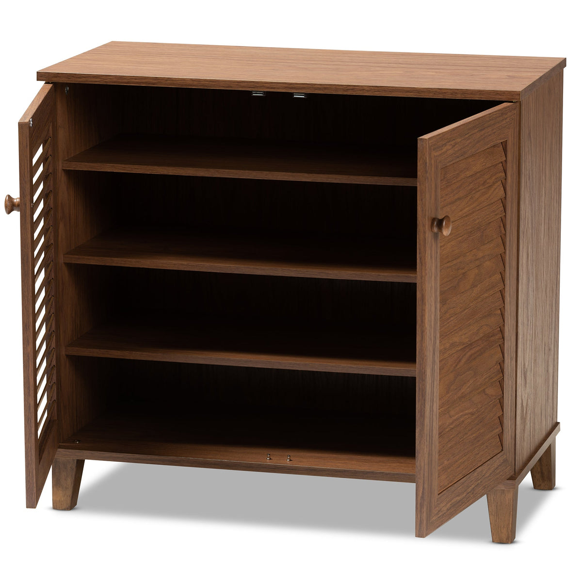 Coolidge Modern and Contemporary Walnut Finished 4-Shelf Wood Shoe Storage Cabinet