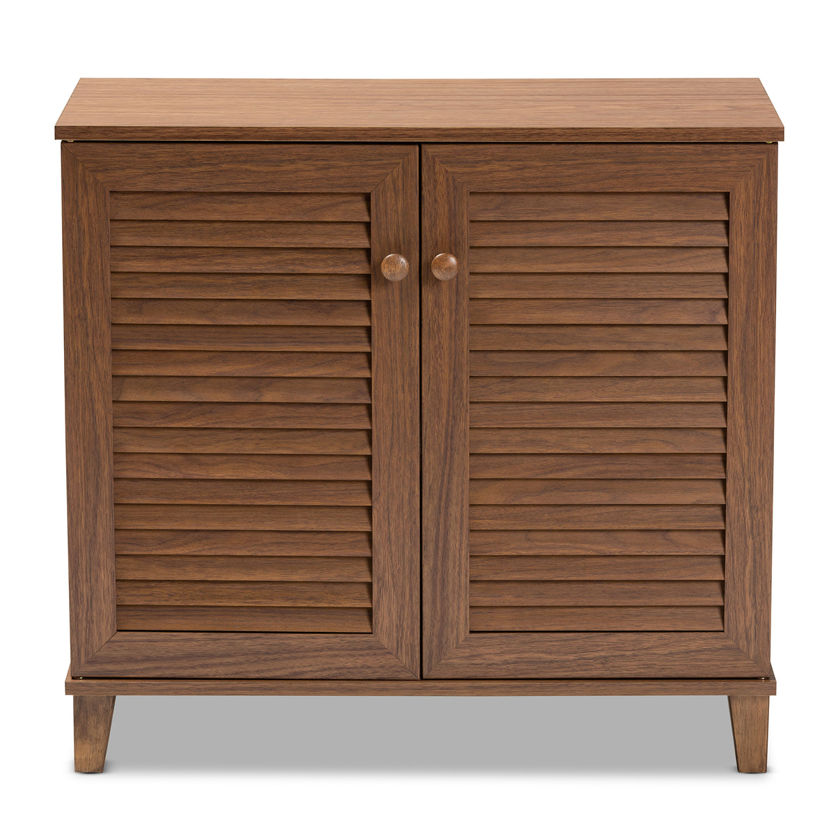 Coolidge Modern and Contemporary Walnut Finished 4-Shelf Wood Shoe Storage Cabinet