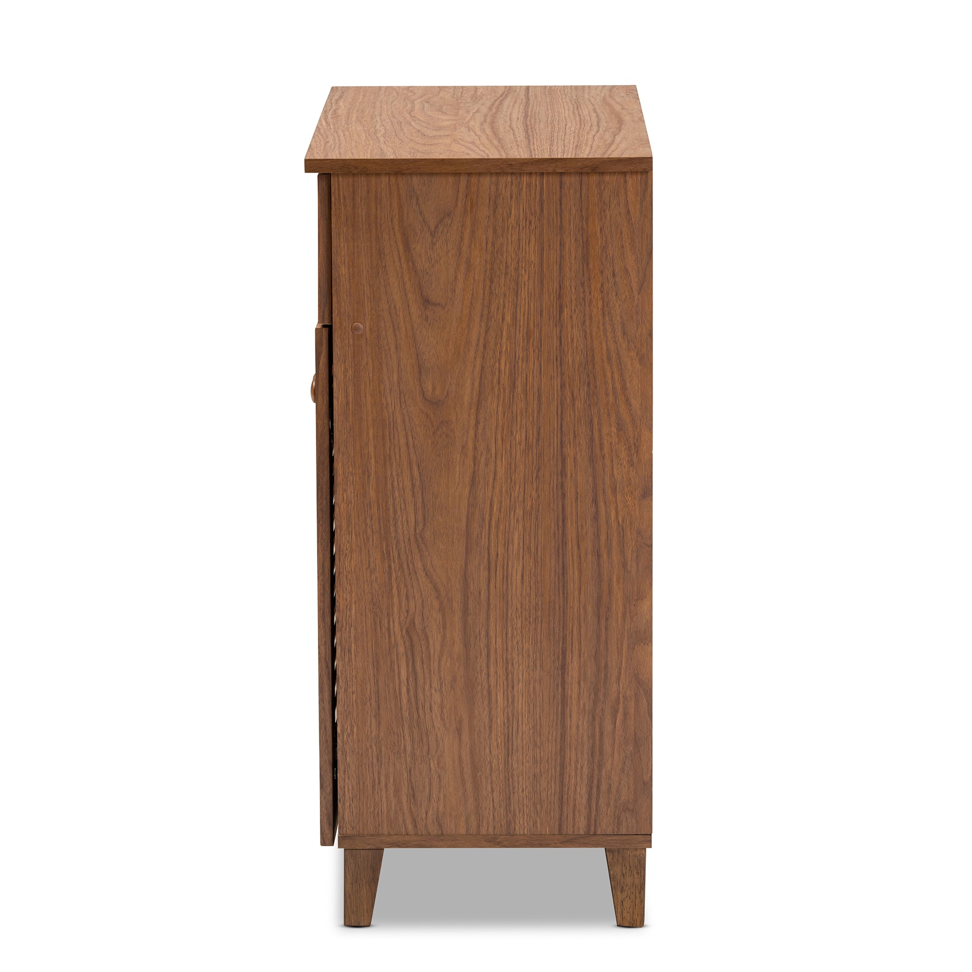 Coolidge Modern and Contemporary Walnut Finished 4-Shelf Wood Shoe Storage Cabinet with Drawer