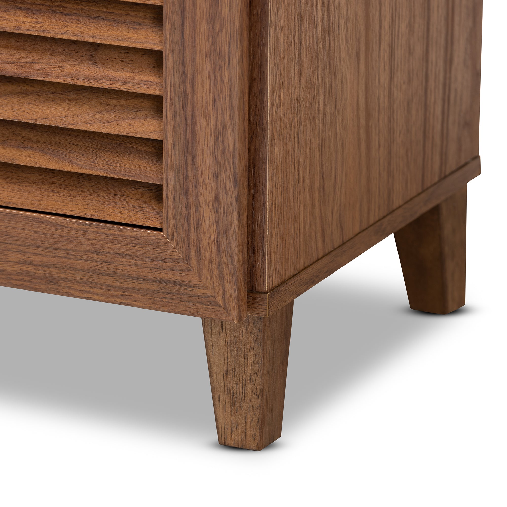 Coolidge Modern and Contemporary Walnut Finished 4-Shelf Wood Shoe Storage Cabinet with Drawer