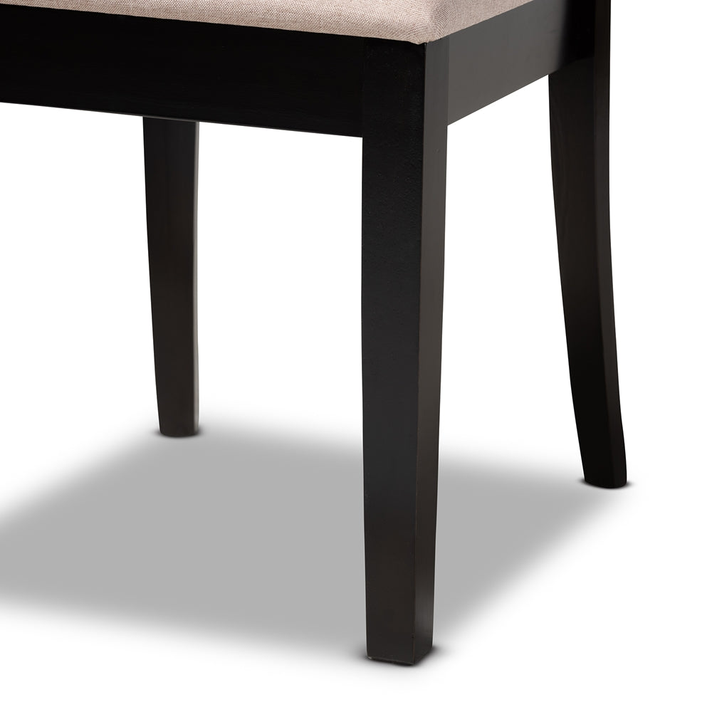 Minette Modern and Contemporary Sand Fabric Upholstered Espresso Brown Finished Wood 7-Piece Dining Set