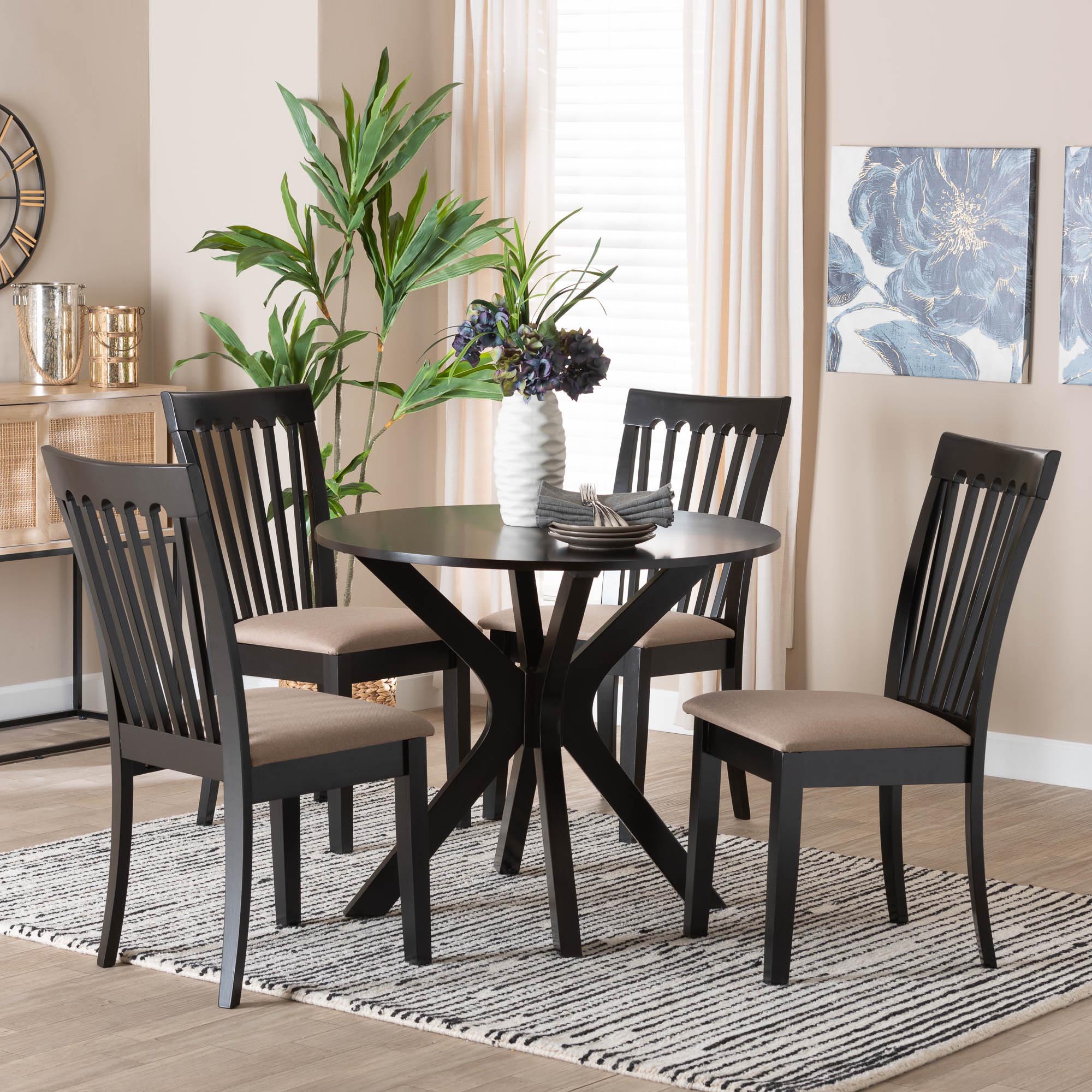 Lore Modern Sand Fabric and Dark Brown Finished Wood 5-Piece Dining Set