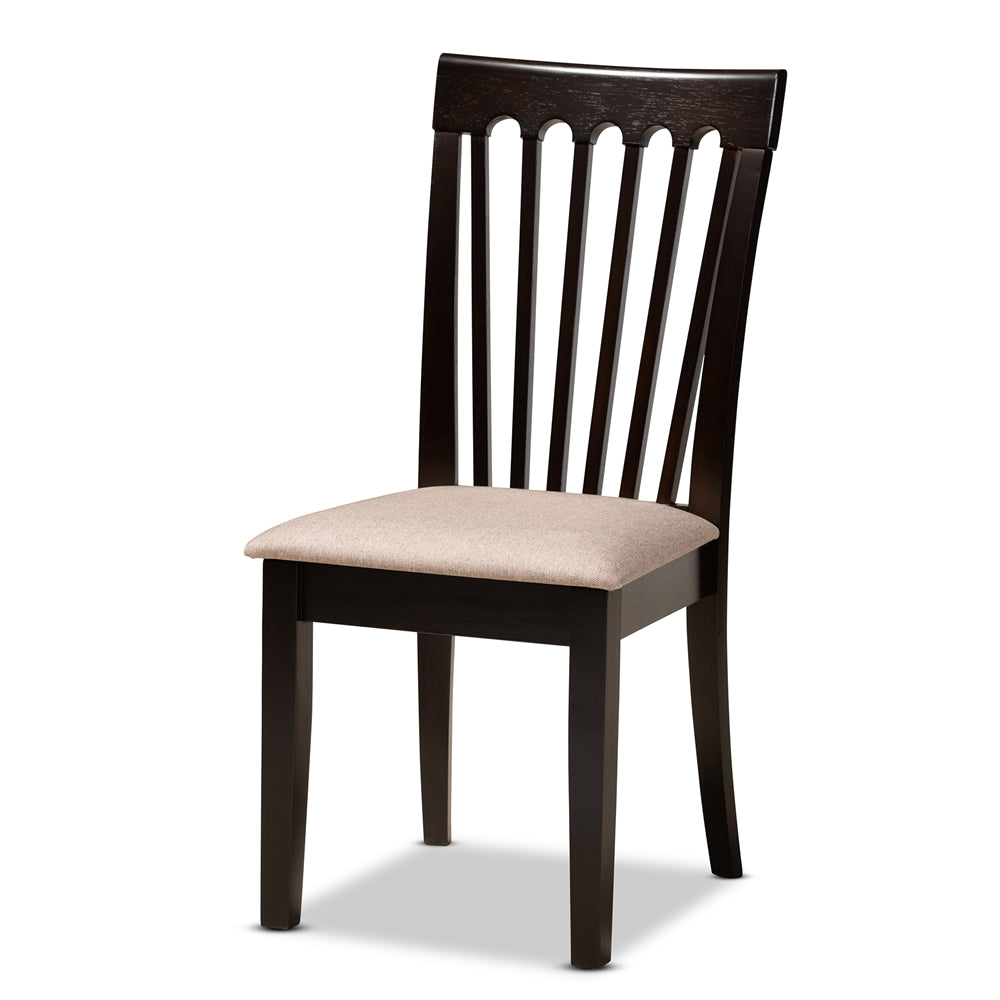 Nellie Modern and Contemporary Sand Fabric Upholstered and Dark Brown Finished Wood 5-Piece Dining Set