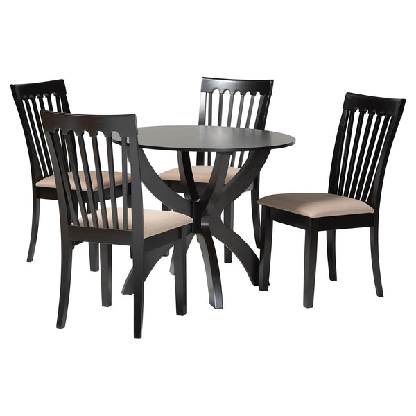 Bailey Modern Sand Fabric and Dark Brown Finished Wood 5-Piece Dining Set