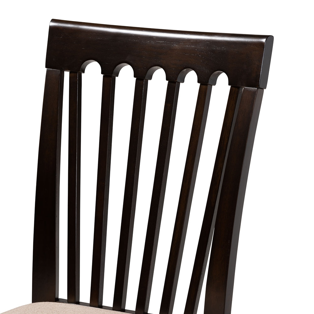 Minette Modern and contemporary Sand Fabric Upholstered and Dark Brown Finished Wood 6-Piece Dining Set