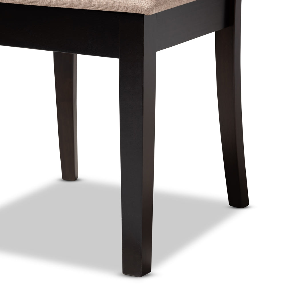 Minette Modern and contemporary Sand Fabric Upholstered and Dark Brown Finished Wood 6-Piece Dining Set