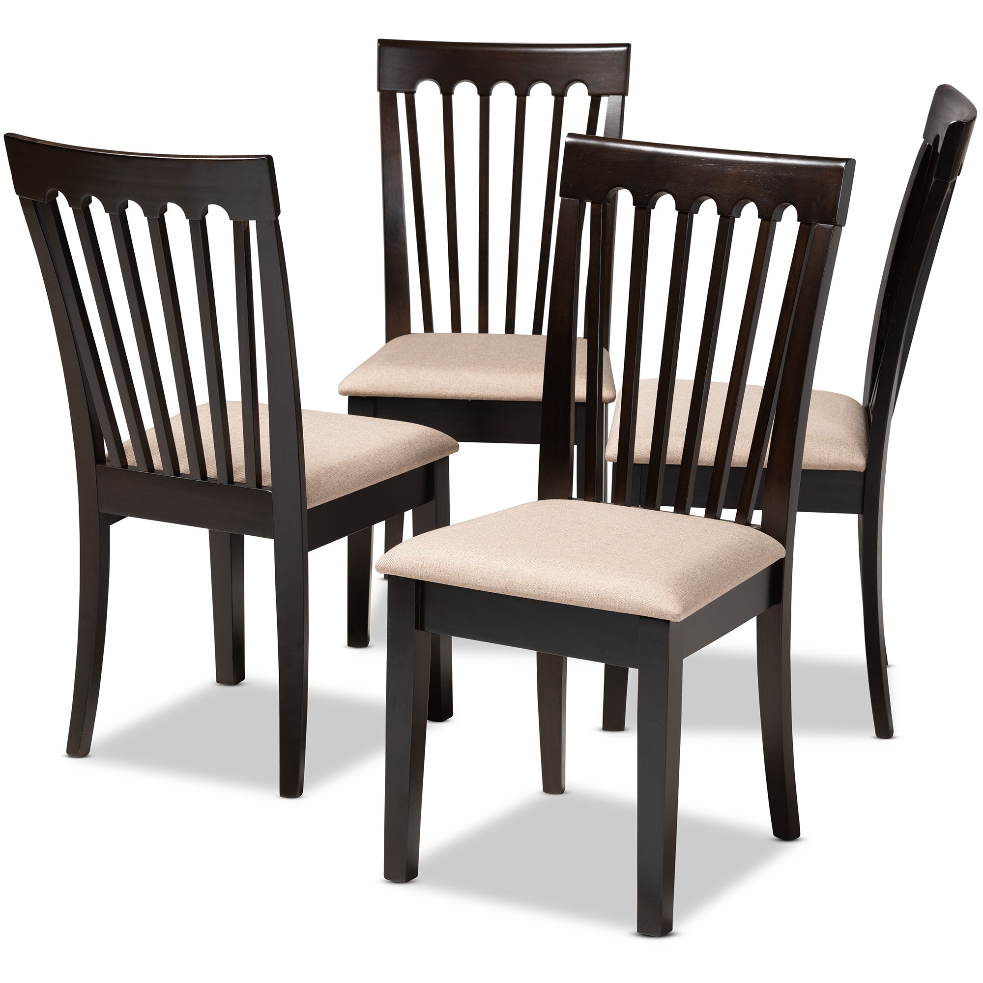 Minette Modern and Contemporary Sand Fabric Upholstered Espresso Brown Finished Wood Dining Chair Set of 4